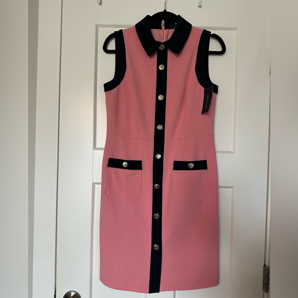 Tommy Hilfiger Pink and Navy Dress with Button Detail